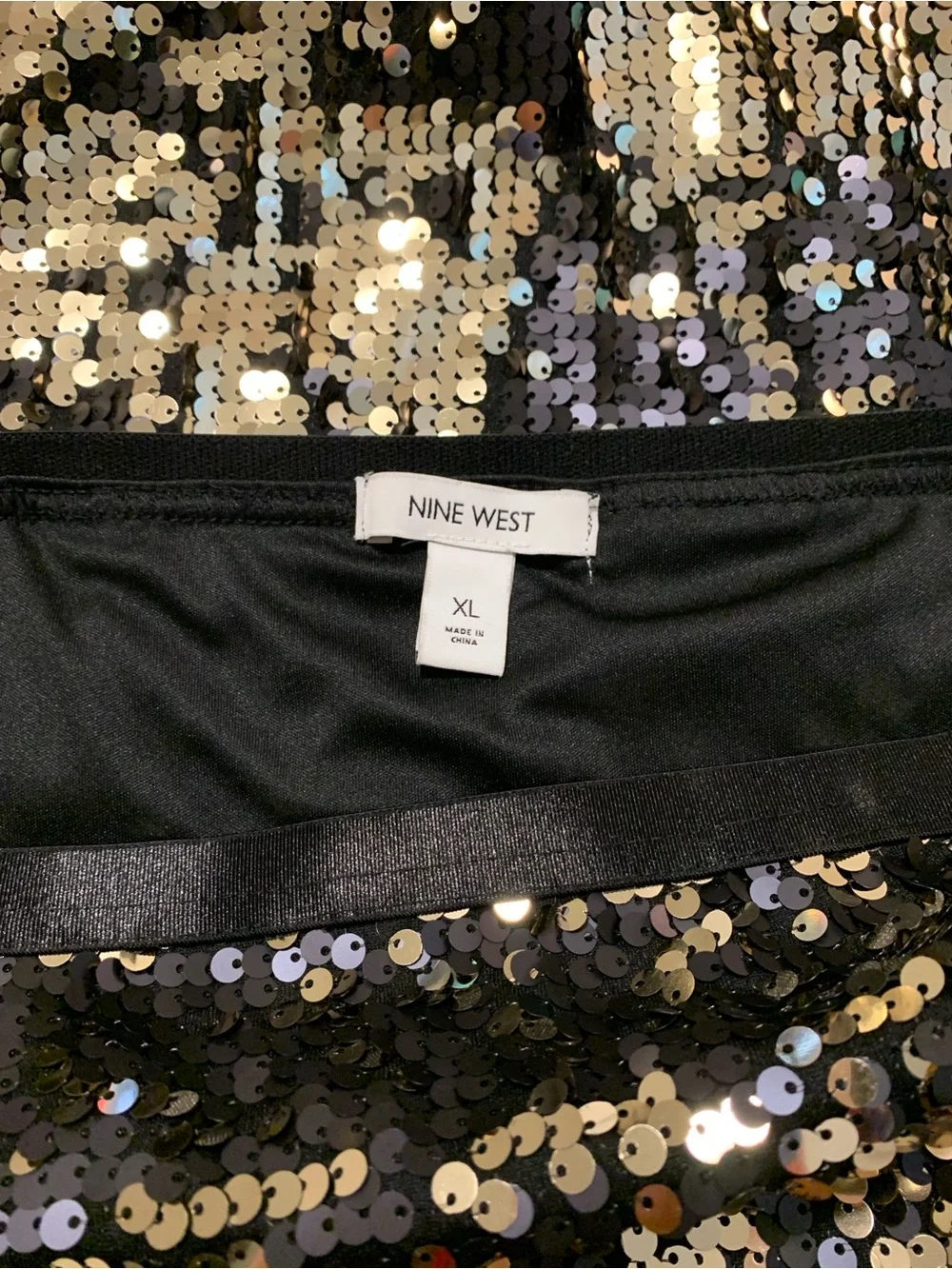 Nine West Black & Gold Sequin Midi Pencil Skirt (Perfect For New Years🎉) Size XL